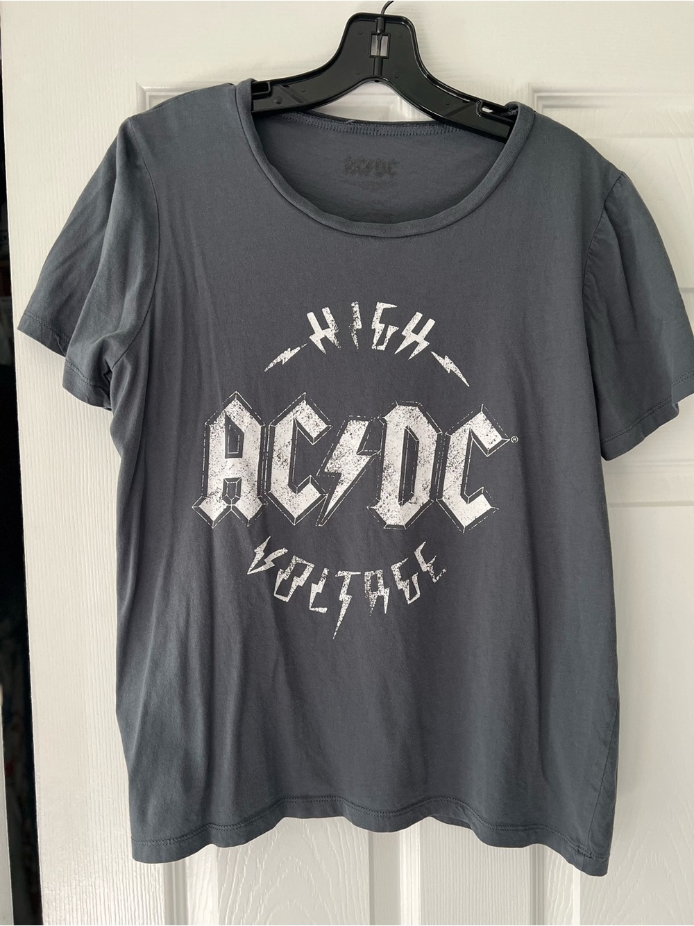 AC/DC Women's Short Sleeve Graphic Tee - Charcoal with White Print-M